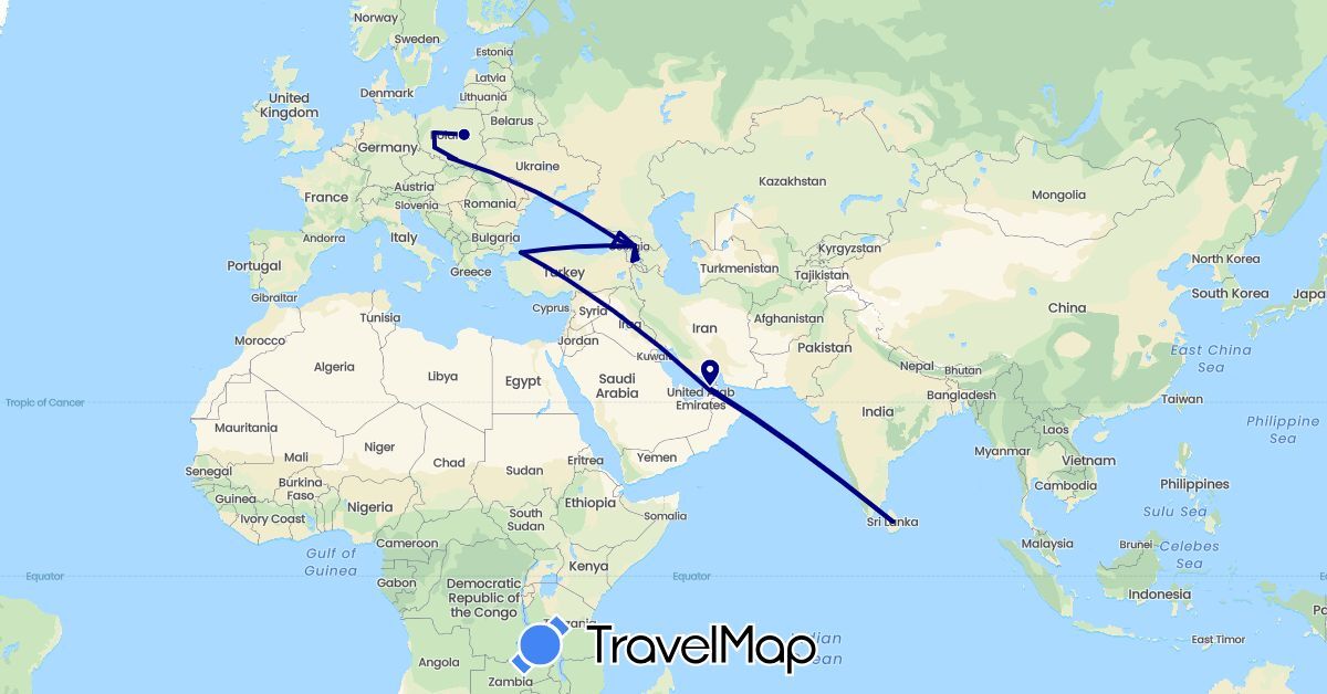 TravelMap itinerary: driving in United Arab Emirates, Armenia, Georgia, Sri Lanka, Poland, Turkey (Asia, Europe)